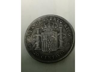 Moneda de Puerto Rico 20centavos 1895 plata, Puerto Rico