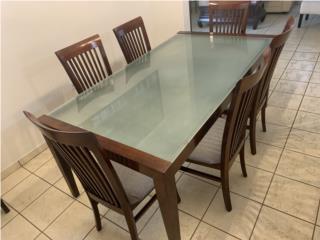 Juego comedor madera sólida cristal 6 sillas