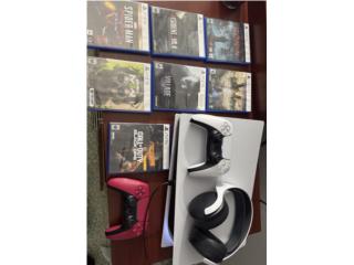 Playstation 5 con controles, headset y juegos