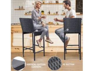 Stool en mimbre negro con cojin gris! Venta!, Puerto Rico