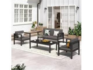 Juego Muebles alum. 4 pcs Negro cojines gris, Puerto Rico