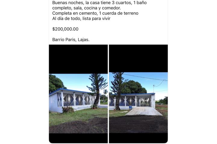 3 cuartos, 1 baño, 1 cuerda de terreno