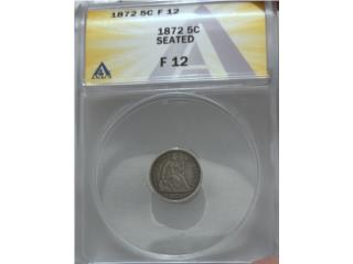 Moneda Half Dime Seated Ao 1872 Certificada , Puerto Rico