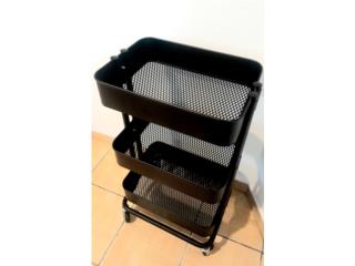 Mesa carrito metal con ruedas, negra 3 nivele