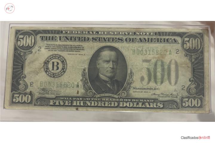 Precioso Billete $500 Año 1934 New York, Puerto Rico