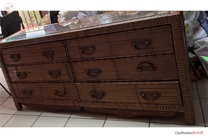 Coqueta de mujer 6 gavetas rattan con espejo , Puerto Rico