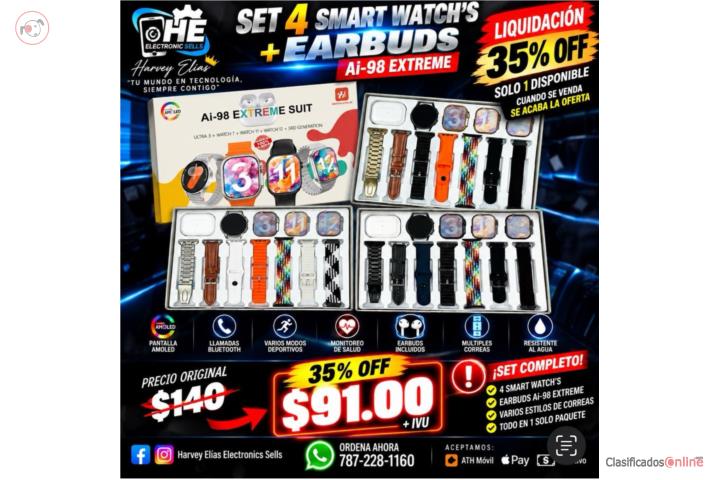 LIQUIDACIÓN Set 4 Smartwatch + Earbuds Ai-98 , Puerto Rico