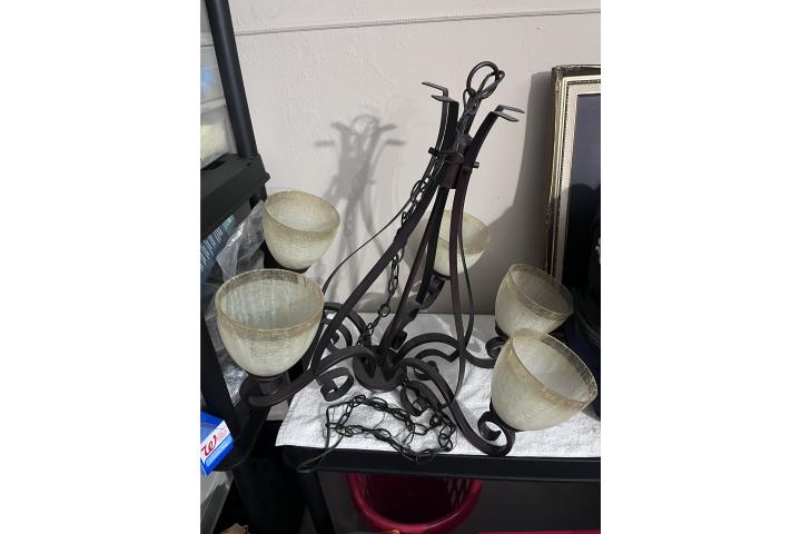 Ornate Wrought Iron Ceiling Lamp with Frosted Glass Shades