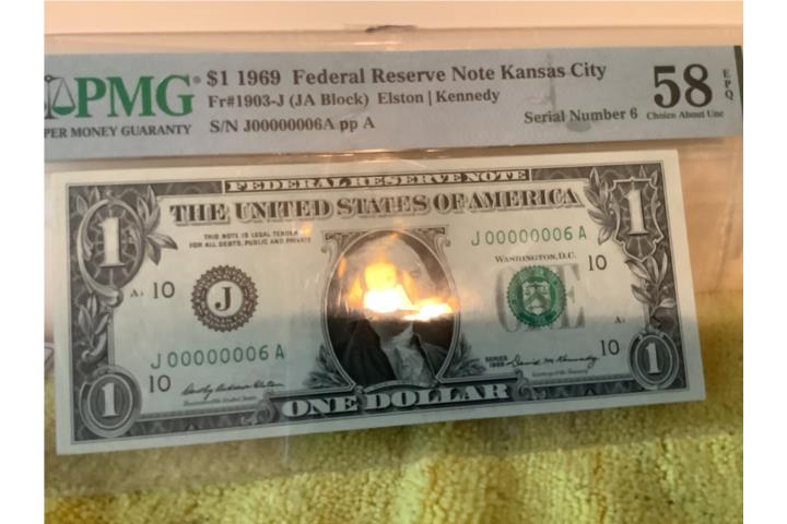 Billete de un dólar 1969 serie 00000006, Puerto Rico