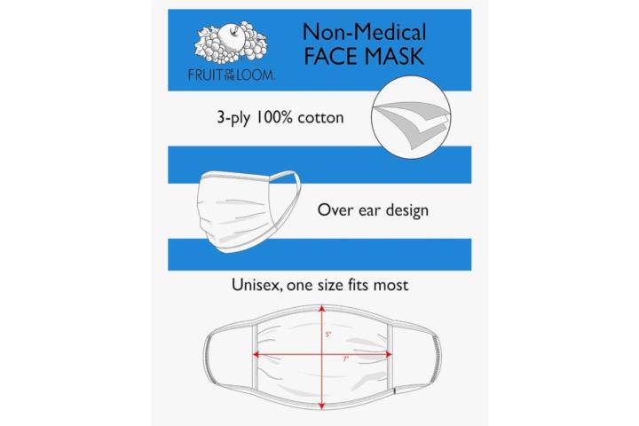 HBI 100% Cotton 3-Ply Face Masks - New, Reusable up to 20 Times - 5" x 7" - Original Packaging