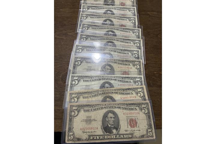 Lote billetes 5 sello rojo 1963, Puerto Rico