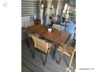 Juego Comedor- Aluminio dorado y madera teca, Puerto Rico