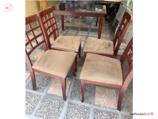 Mesa de madera con 4 sillas tope de cristal , Puerto Rico