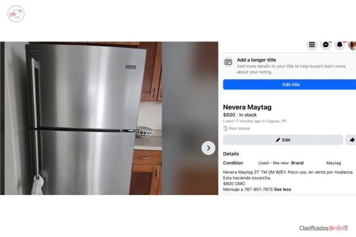 Nevera Maytag 21' , Puerto Rico