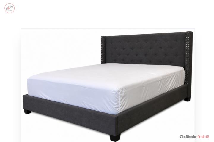 Cama queen tapizada  Gris no incluye matress, Puerto Rico
