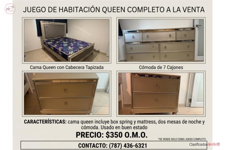 Juego de Cuarto Queen Completo (Incluye Matre, Puerto Rico