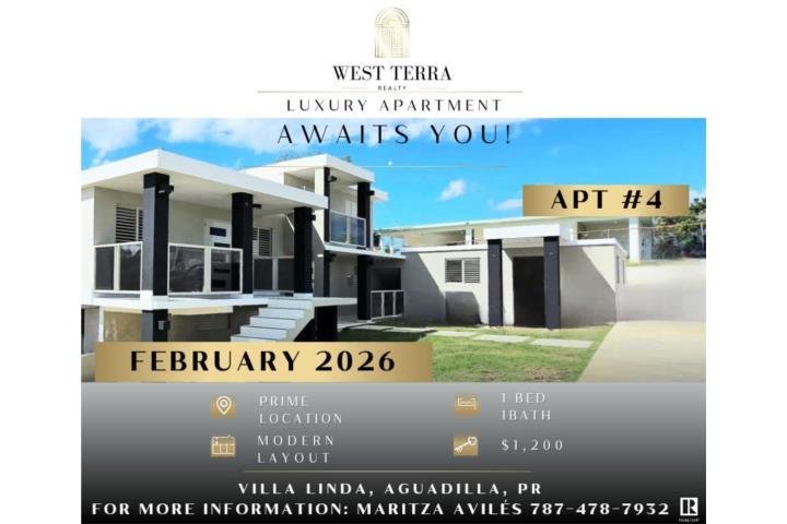 Urbanizacion-Villa Linda APT #4 Último apartamento disponible. Apartamento en Aguadilla