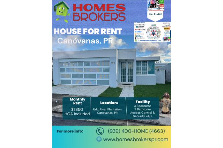 Urb. River Plantation, 3H,2B, Rent $1,850