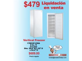 Freezer vertical 8 cu ft new, Master Chef Puerto Rico