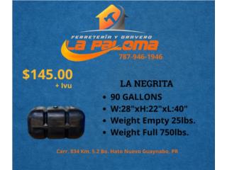 Cisterna 90gls. Negra, Nueva, Ferreteria y Gravero La Paloma Puerto Rico