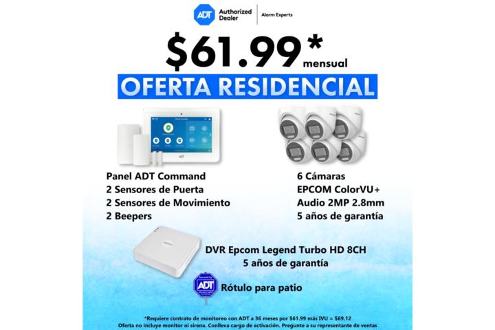 Alarma & 6 cámaras $61.99 mensual, Puerto Rico