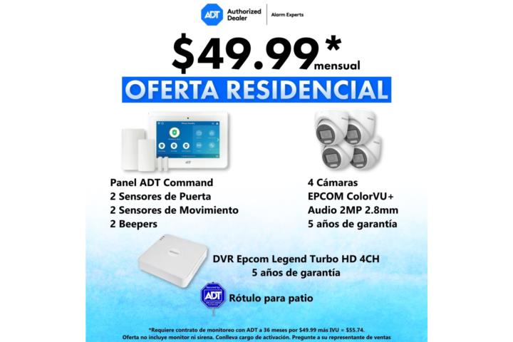 Alarma & 4 cámaras $49.99 mensuales, Puerto Rico