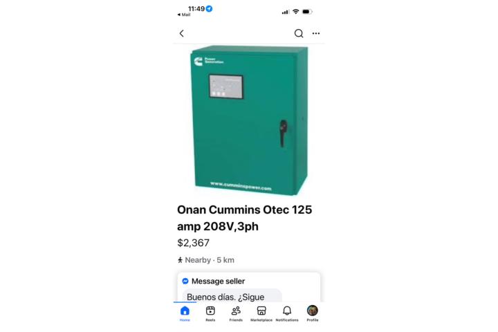 ONAN CUMMINS 125 AMP 208v 3 PH, Puerto Rico