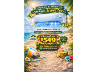 Casi toda la isla 12K BTU con instalaci�n, Mr P�rez Inverter Puerto Rico