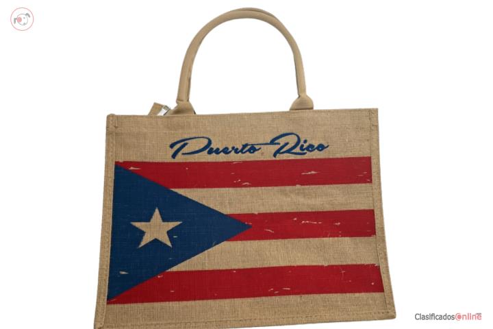 BOLSO EN TELA DE SACO DISEÑO DE BANDERA PR, Puerto Rico