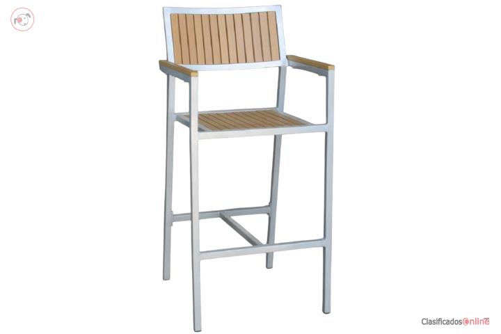 Polyteak Silver and Teak Arm Barstool, Puerto Rico