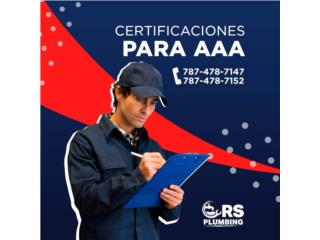 Certificaciones para AAA Puerto Rico  RS PLUMBING