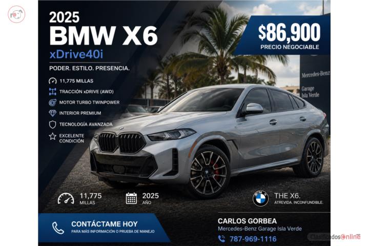 2025 BMW X6 XDRIVE40I SOLO 11K MILLAS